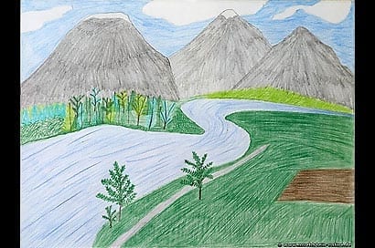 Bergbild mit einem sich schlängelndem Fluss auf A3