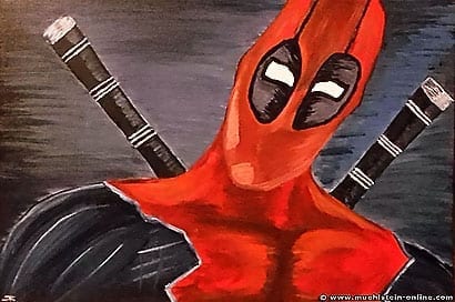Comicfigur Deadpool auf einer Leinwand